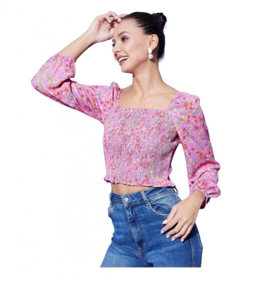 Women's Polyester Floral Long Sleeves Top (Multicolor)