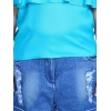 Girl's Rayon Solid Cold Shoulder Top with Shorts (Blue)