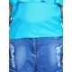 Girl's Rayon Solid Cold Shoulder Top with Shorts (Blue) Girl's Rayon Solid Cold Shoulder Top with Shorts (Blue)