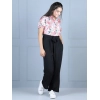 Girl's Polyester Floral Short Sleeves Jumpsuit (White-Black)