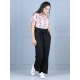 Girl's Polyester Floral Short Sleeves Jumpsuit (White-Black)