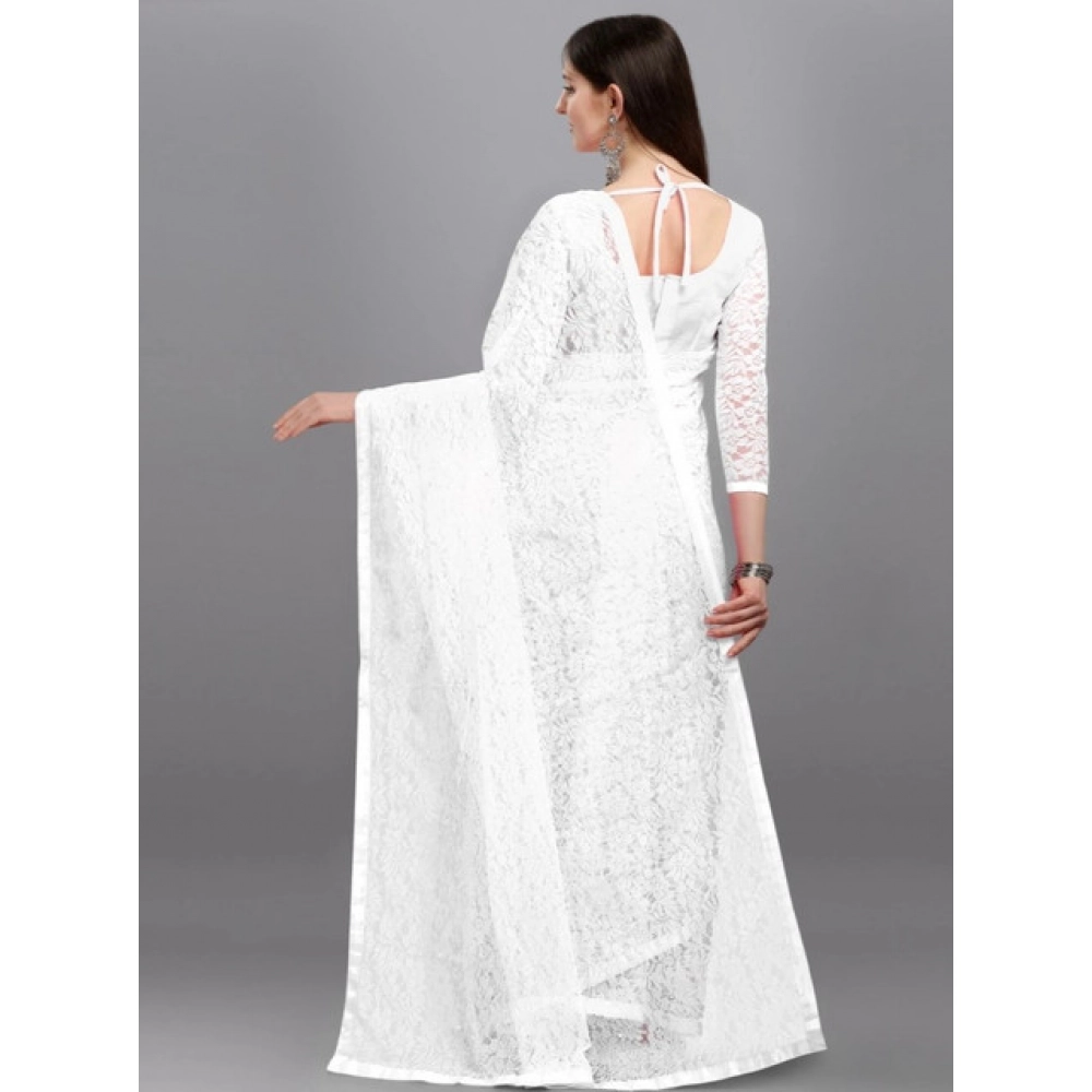 Women's Net Self Design Saree With Unstitched Blouse 5.5Mtr (White) Women's Net Self Design Saree With Unstitched Blouse 5.5Mtr (White)