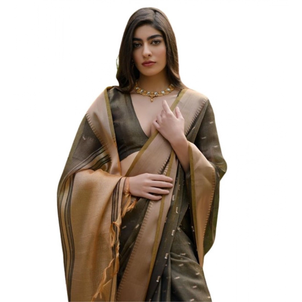 Women's Silk_Blend Butti Pattern Saree With Unstitched Blouse 5.5Mtr (Coffee)