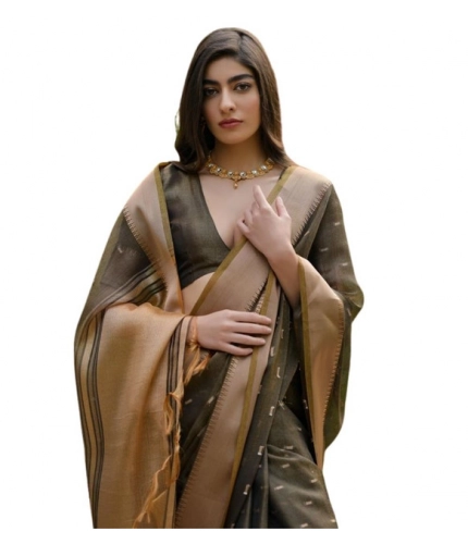 Women's Silk_Blend Butti Pattern Saree With Unstitched Blouse 5.5Mtr (Coffee)