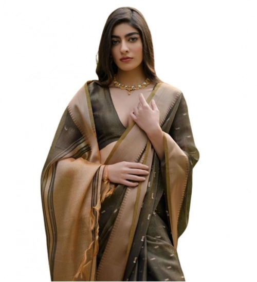 Women's Silk_Blend Butti Pattern Saree With Unstitched Blouse 5.5Mtr (Coffee)