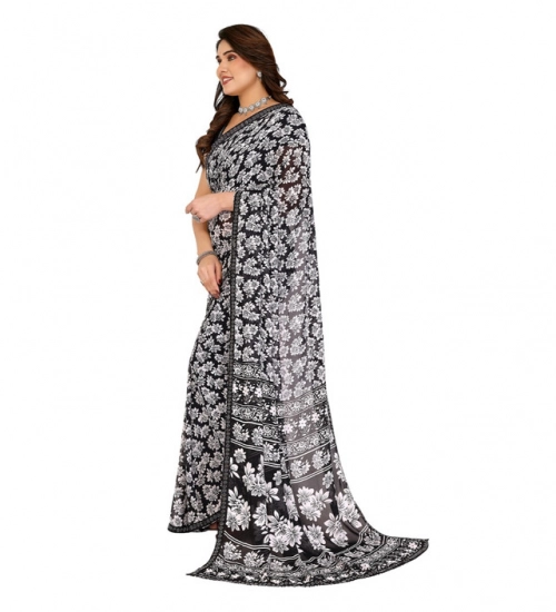 Women's Georgette Printed Saree With Unstitched Blouse 5.5Mtr (Black)