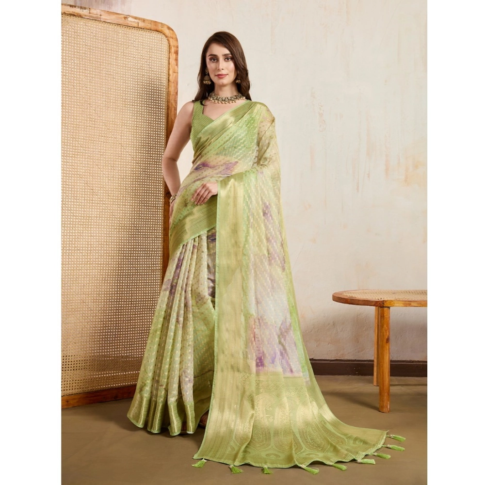 Women's Viscose Printed Saree With Unstitched Blouse 5.5Mtr (Light Green) Women's Viscose Printed Saree With Unstitched Blouse 5.5Mtr (Light Green)