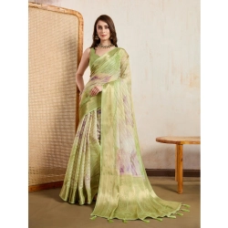 Women's Viscose Printed Saree With Unstitched Blouse 5.5Mtr (Light Green)