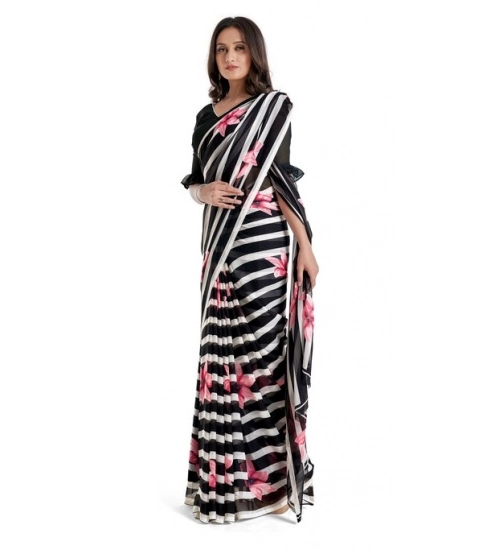 Women's Georgette Printed Saree With Unstitched Blouse 5.5Mtr (Pink)