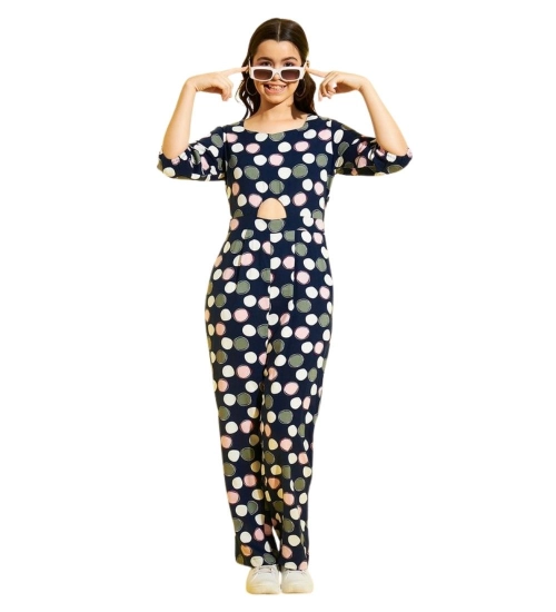 Girl's Cotton Polka 3-4th Sleeve Jumpsuit (Multicolor)