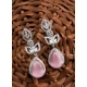 Women's Brass Silver Plated Drop Earrings (Pink)