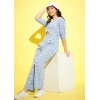 Girl's Cotton Printed 3-4th Sleeve Jumpsuit (Blue - White)