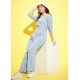 Girl's Cotton Printed 3-4th Sleeve Jumpsuit (Blue - White) Girl's Cotton Printed 3-4th Sleeve Jumpsuit (Blue - White)