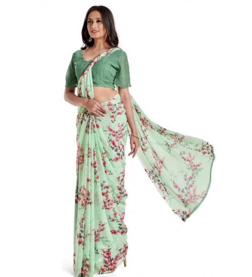 Women's Georgette Printed Saree With Unstitched Blouse 5.5Mtr (Light Green)