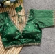 Women's Banarasi Silk Sequence V Neck Non Padded Blouse (Green 38 Ready (Alterable up to 42)