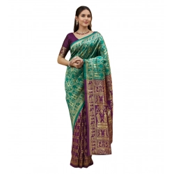 Women's Silk Blend Zari Weaving Saree With Unstitched Blouse 5.5Mtr (Light Green)