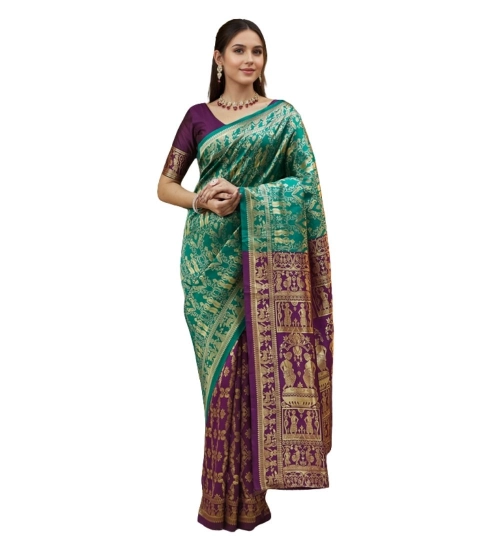 Women's Silk Blend Zari Weaving Saree With Unstitched Blouse 5.5Mtr (Light Green)