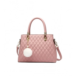 Women's PU Leather Solid Shoulder Zipper Handbag (Pink)