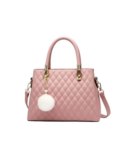 Women's PU Leather Solid Shoulder Zipper Handbag (Pink)