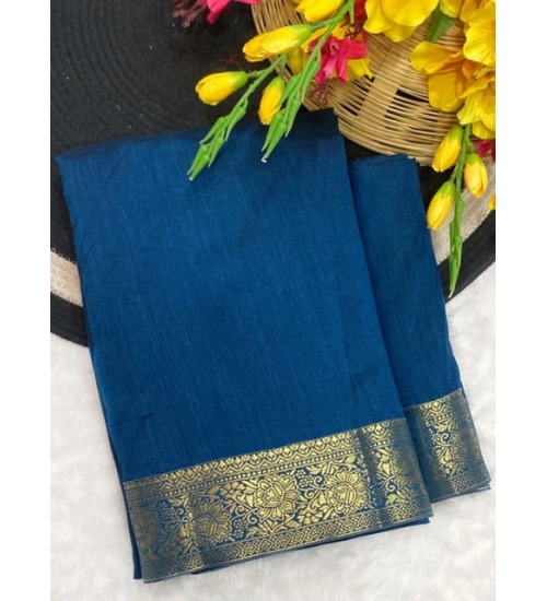 Women's Vichitra Silk Printed Saree With Unstitched Blouse 5.5Mtr (Rama)