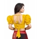 Women's Cotton Embroidered V-Neck Non Padded Blouse (Mustard 36 Ready (Alterable up to 42)