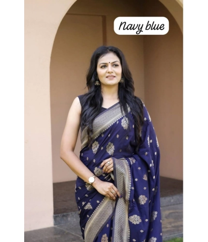 Women's Soft Lichi Silk Printed Saree With Unstitched Blouse 5.5Mtr (Navy Blue) Women's Soft Lichi Silk Printed Saree With Unstitched Blouse 5.5Mtr (Navy Blue)