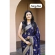 Women's Soft Lichi Silk Printed Saree With Unstitched Blouse 5.5Mtr (Navy Blue)