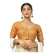 Women's Jacquard Zari Round Neck Padded Blouse (Orange 38 Ready (Self Alterable 36–40)