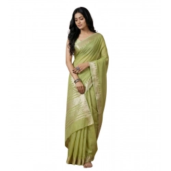 Women's Cotton Printed Saree With Unstitched Blouse 5.5Mtr (Light Green)