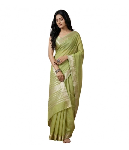 Women's Cotton Printed Saree With Unstitched Blouse 5.5Mtr (Light Green)