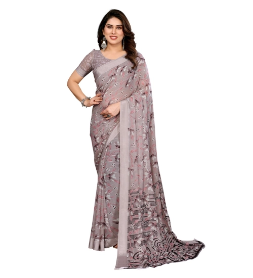 Women's Georgette Printed Saree With Unstitched Blouse 5.5Mtr (Grey)
