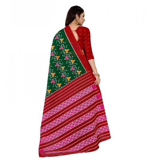 Women's Soft Pure Cotton Printed Saree With Unstitched Blouse 5.5Mtr (Green)