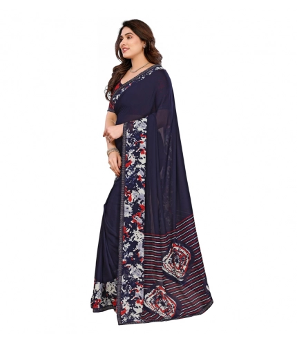 Women's Georgette Printed Saree With Unstitched Blouse 5.5Mtr (Navy Blue) Women's Georgette Printed Saree With Unstitched Blouse 5.5Mtr (Navy Blue)