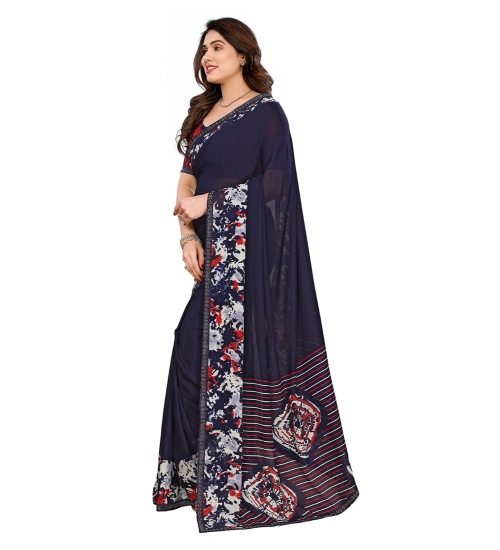 Women's Georgette Printed Saree With Unstitched Blouse 5.5Mtr (Navy Blue)