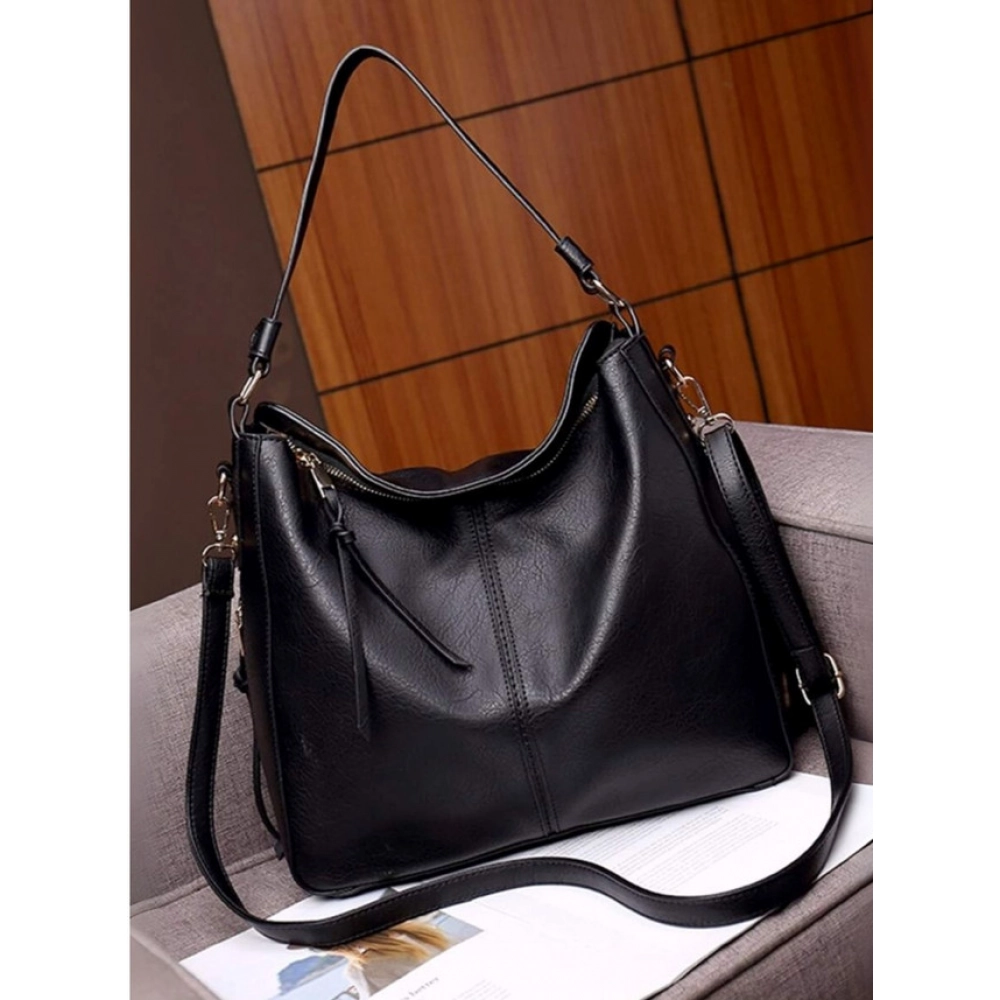 Women's PU Leather Zipper Handbag (Black)
