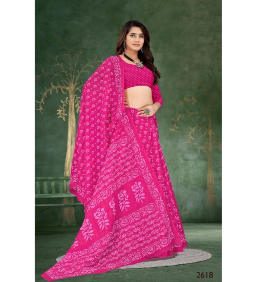 Women's Soft Pure Cotton Printed Saree With Unstitched Blouse 5.5Mtr (Pink)