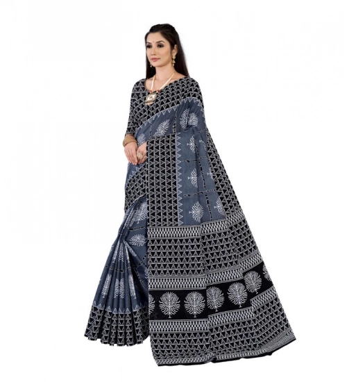 Women's Soft Pure Cotton Printed Saree With Unstitched Blouse 5.5Mtr (Multicolor)