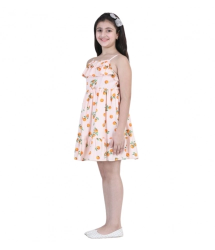 Girl's Rayon Printed Sleeveless Dress (Orange)