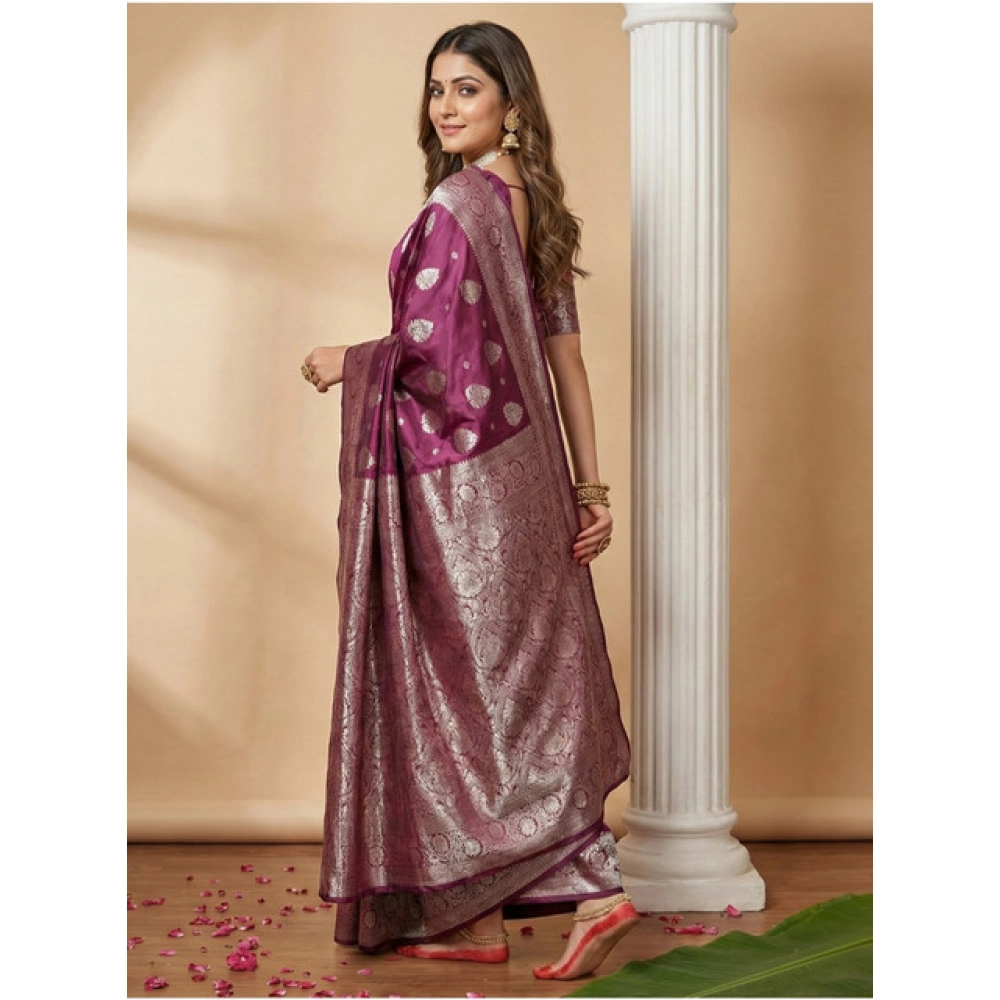 Women's Silk Blend Printed Saree With Unstitched Blouse 5.5Mtr (Purple) Women's Silk Blend Printed Saree With Unstitched Blouse 5.5Mtr (Purple)