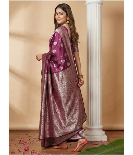 Women's Silk Blend Printed Saree With Unstitched Blouse 5.5Mtr (Purple)