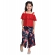 Girl's Rayon Crepe Printed Cold Shoulder Top and Pants Set (Red-Navy) Girl's Rayon Crepe Printed Cold Shoulder Top and Pants Set (Red-Navy)
