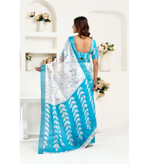 Women's Linen Cotton Printed Ready To Wear Saree With Unstitched Blouse 5.5 Mtr (Sky_Blue) Women's Linen Cotton Printed Ready To Wear Saree With Unstitched Blouse 5.5 Mtr (Sky_Blue)