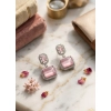 Women's Brass Silver Plated Drop Earrings (Pink)