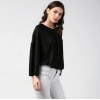 Women's Polyester Pleated Balloon Sleeve Top (Black)