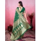 Women's Banarasi Silk Printed Saree With Unstitched Blouse 5.5Mtr (Green)