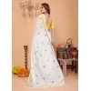 Women's Linen Cotton Printed Saree With Unstitched Blouse 5.5Mtr (White)