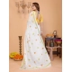 Women's Linen Cotton Printed Saree With Unstitched Blouse 5.5Mtr (White)