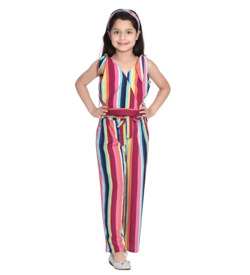 Girl's Polyester Crepe Floral Cold Shoulder Crop Top and Pallazo Set (Multicolor)