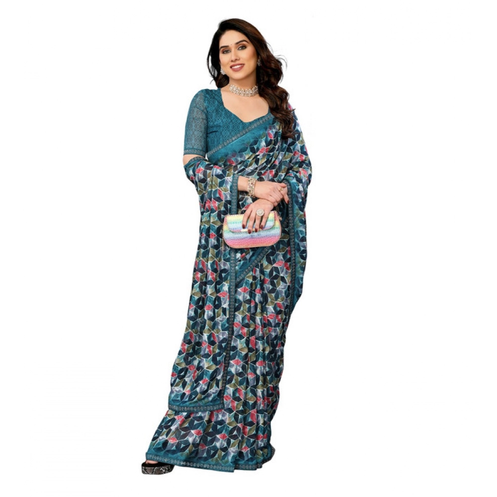 Women's Georgette Printed Saree With Unstitched Blouse 5.5Mtr (Sky Blue) Women's Georgette Printed Saree With Unstitched Blouse 5.5Mtr (Sky Blue)