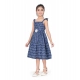 Girl's Cotton Printed Sleeve Less Squre Neck Dress (Navy Blue)